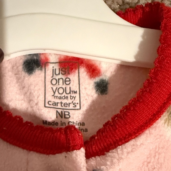 Pink Santa Reindeer Patterned Newborn 1st Christmas One Piece Button Up Sleeper - Picture 2 of 5